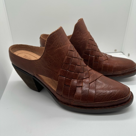 Born Shoes - Born Paya Woven Leather Mules British Tan Size 9